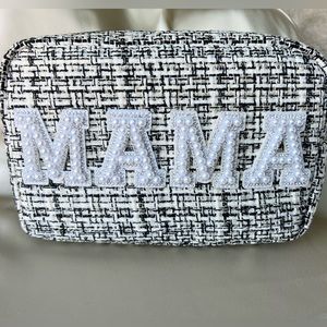 Black & White “MAMA” Cosmetic Bag w/ Pearl & Rhinestone Personal Letter Patches